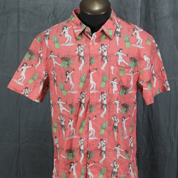 Button Down Surf Shirt - Pink with Hula Grils by Psycho Tuna - Men's XL - Picture 5 of 10